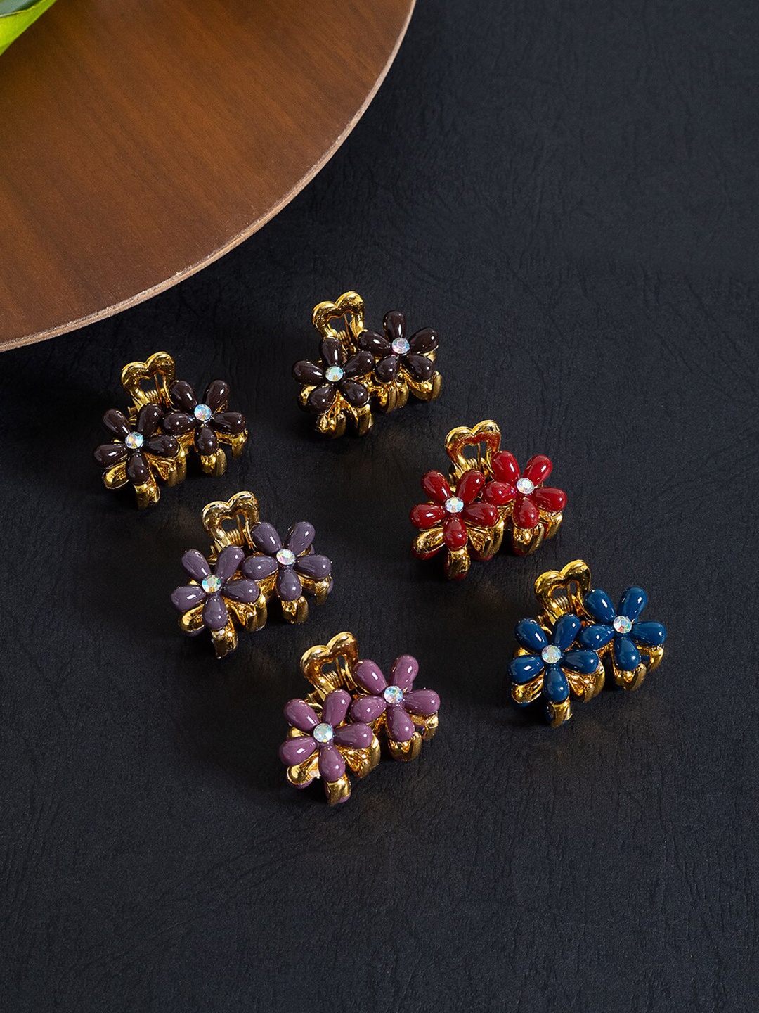 

Golden Peacock Women Set of 6 Embellished Claw Clip, Gold