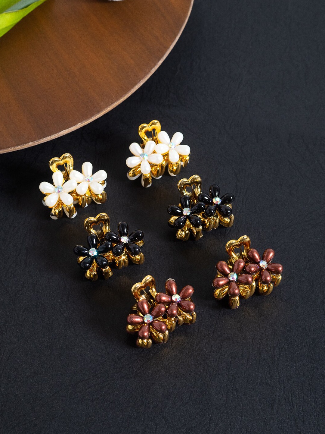 

Golden Peacock Women Gold-Toned & Copper-Toned Set of 6 Embellished Claw Clip