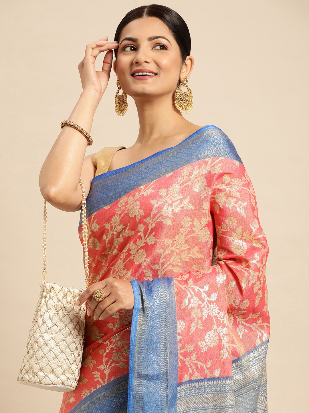 

PERFECTBLUE Ethnic Motifs Zari Kanjeevaram Saree, Blue