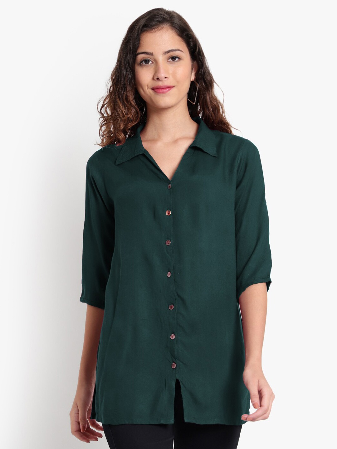 

Indietoga Women Longline Casual Shirt, Green