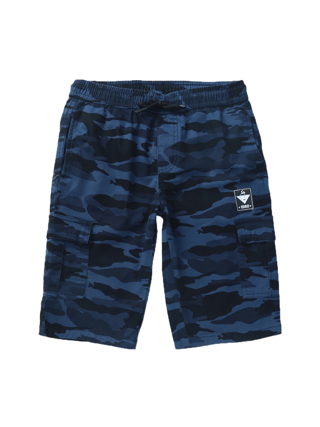 

Gini and Jony Boys Camouflage Printed Cotton Cargo Shorts, Blue