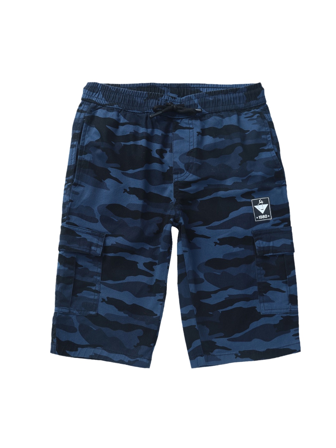 

Gini and Jony Boys Blue Camouflage Printed Cotton Cargo Shorts