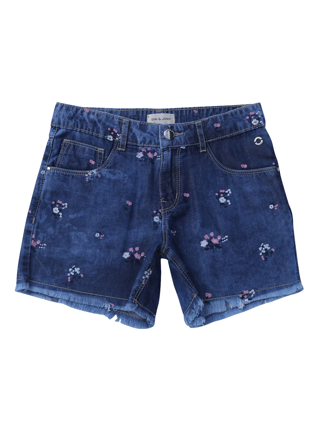 

Gini and Jony Girls Floral Printed Denim Cotton Shorts, Blue