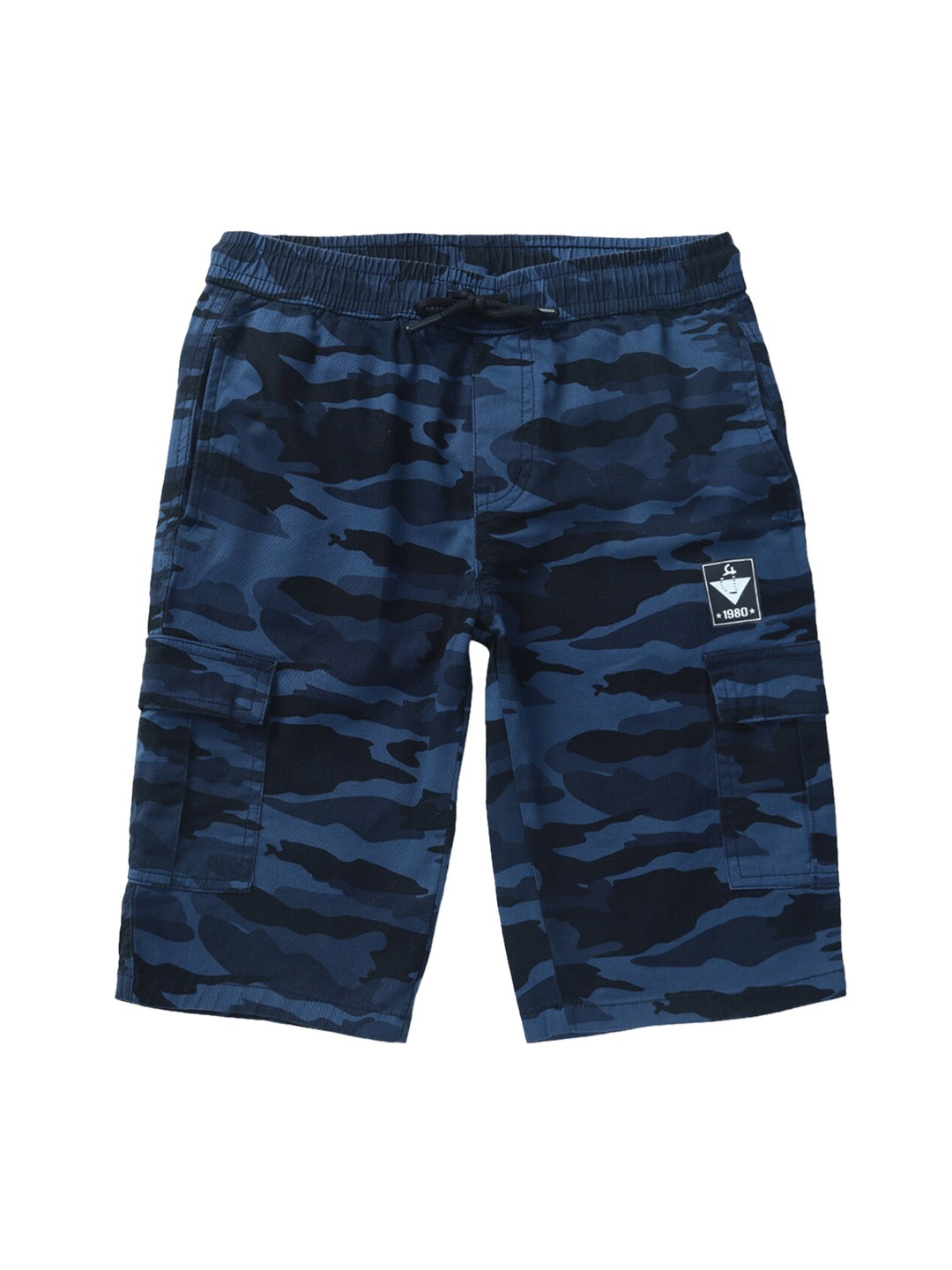 

Gini and Jony Boys Camouflage Printed Cotton Cargo Shorts, Blue