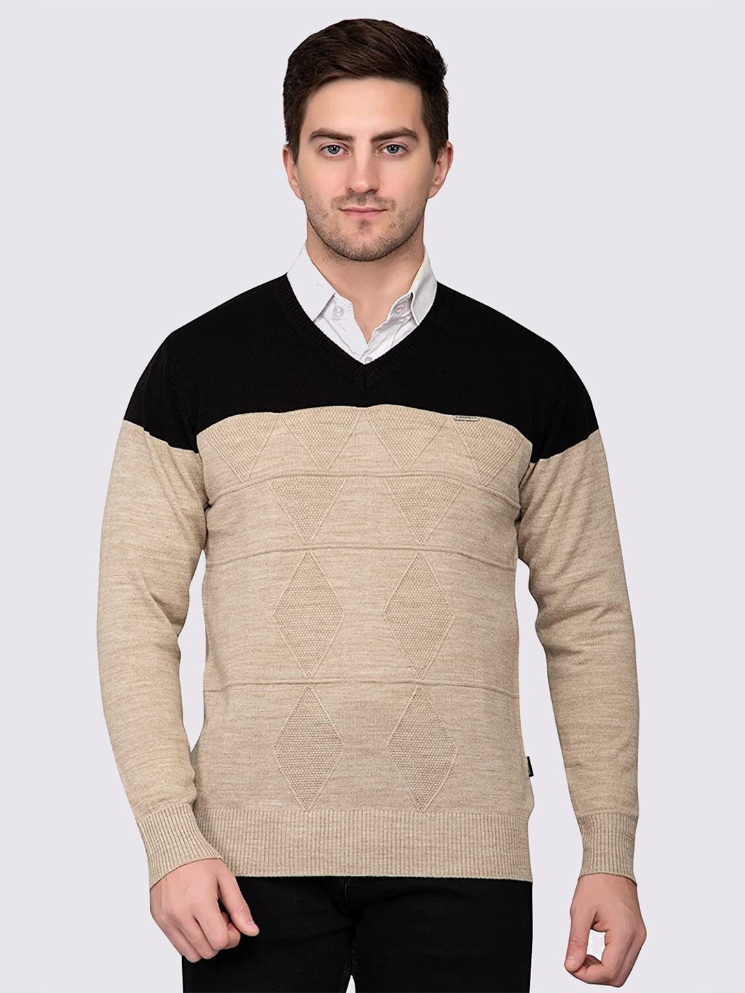 

GODFREY Men Colourblocked Pullover, Beige