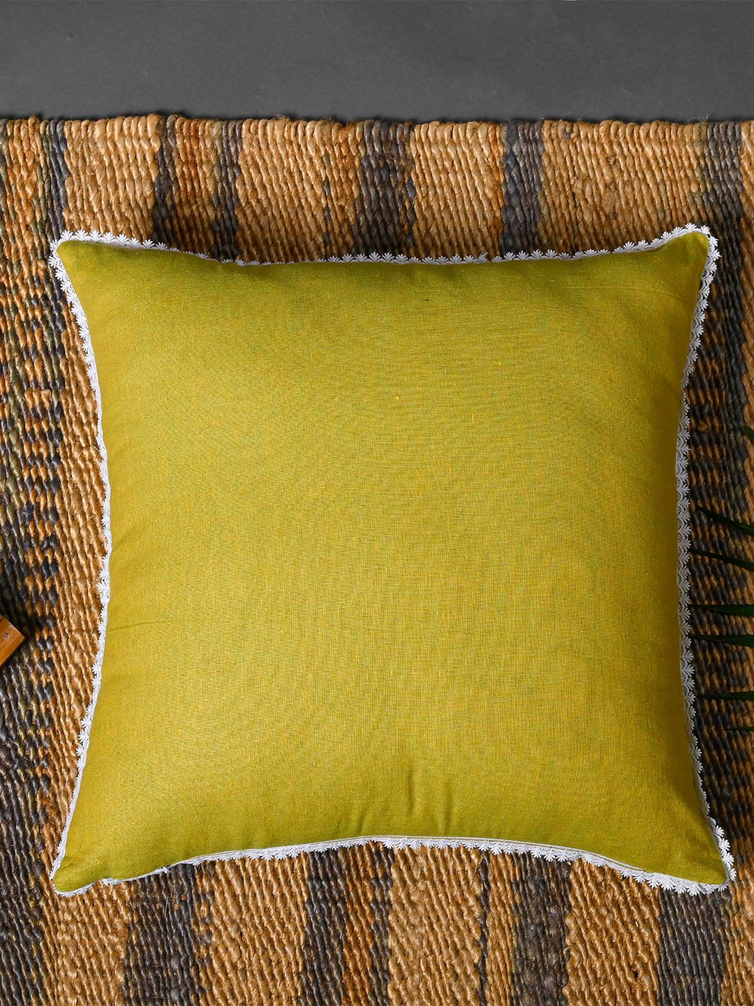 

OUSSUM Set of 2 Yellow & White Square Cotton Cushion Covers