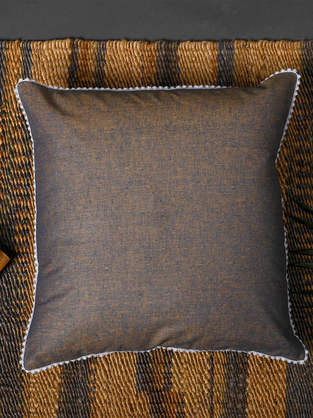 

OUSSUM Set of 2 Brown & White Square Cushion Covers