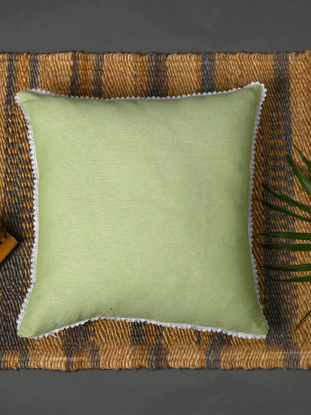 

OUSSUM Set of 2 Green & White Square Cotton Cushion Covers