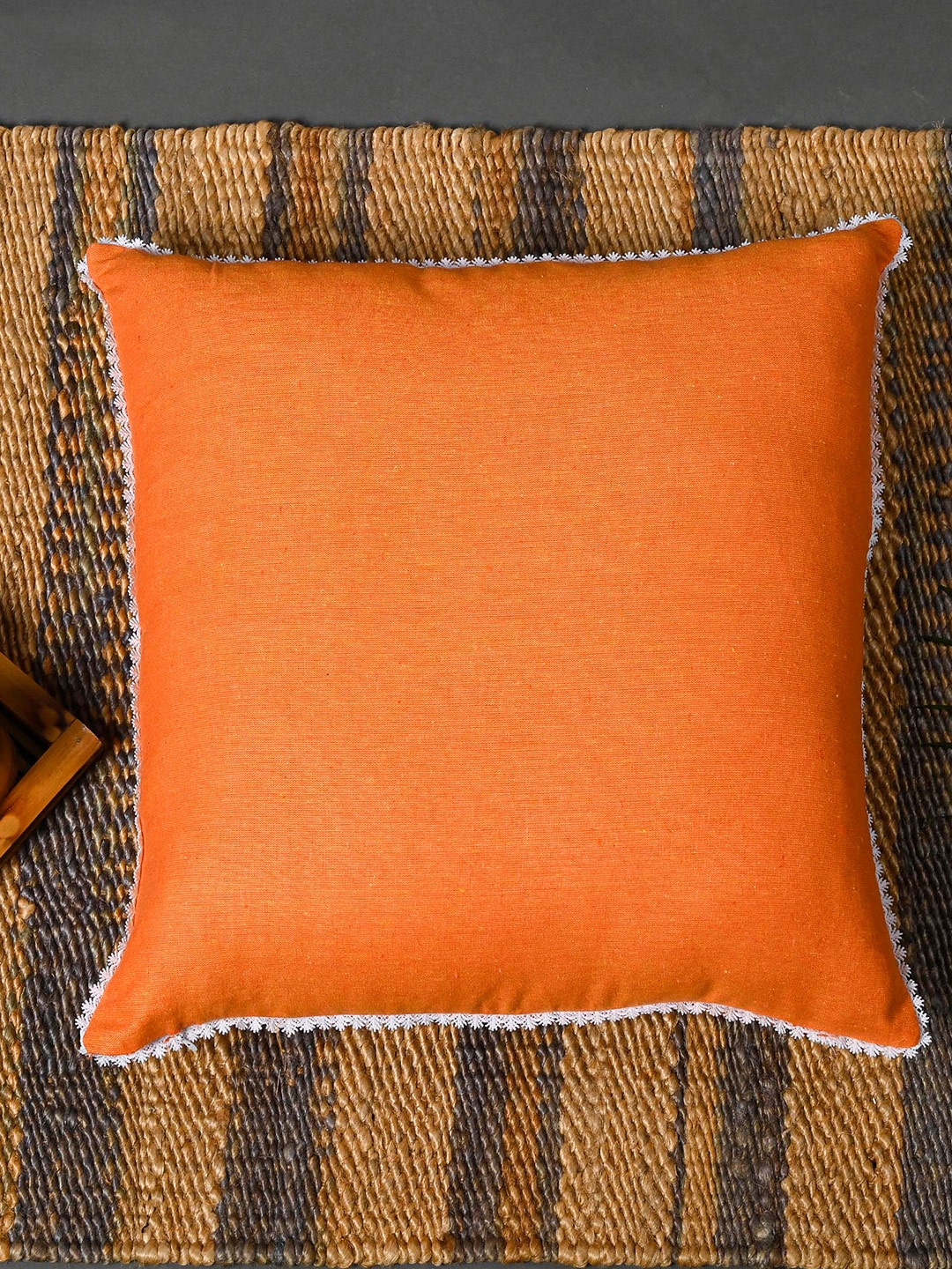 

OUSSUM Orange & White Set Of 2 Square Cushion Covers