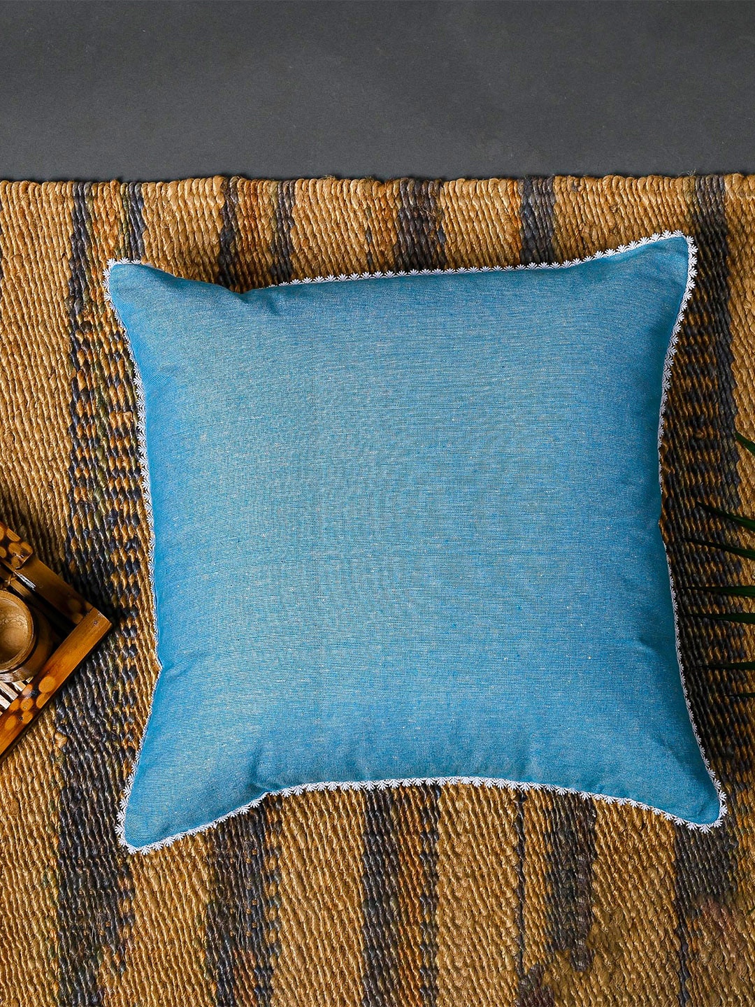 

OUSSUM Blue & White Set of 2 Square Cushion Covers With Zipper