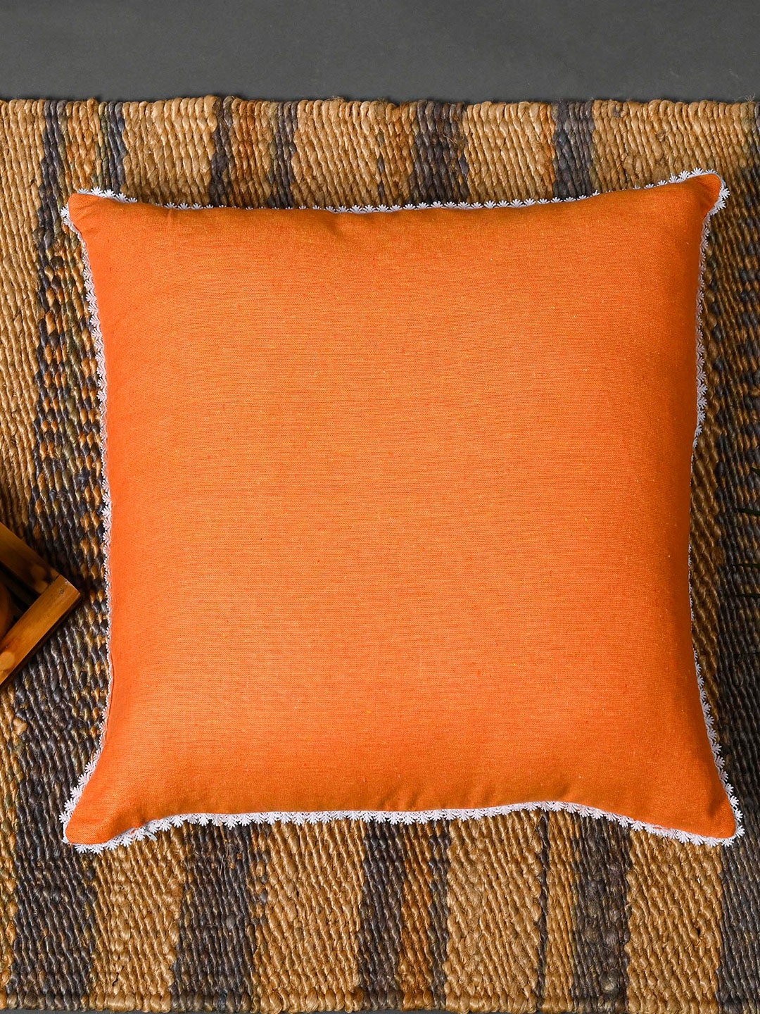 

OUSSUM Orange & White Set of 2 Square Cushion Covers With Zipper