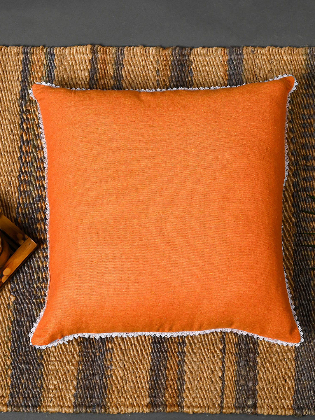 

OUSSUM Orange & White Set of 2 Square Cushion Covers With Zipper