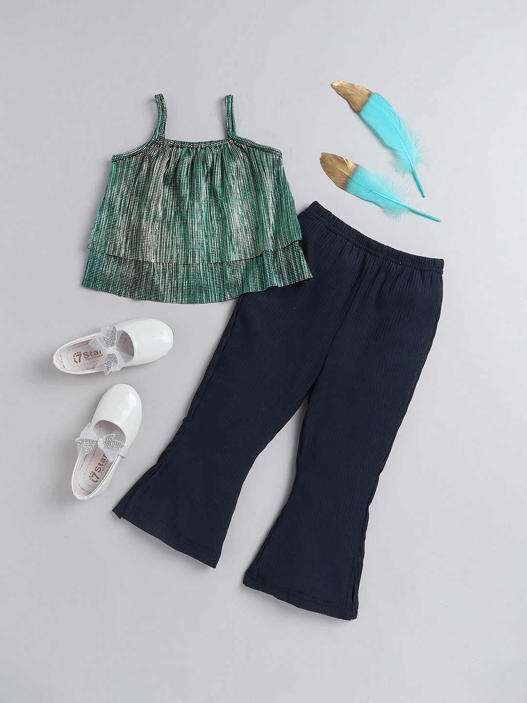 

taffykids Girls Printed Top with Palazzos, Blue