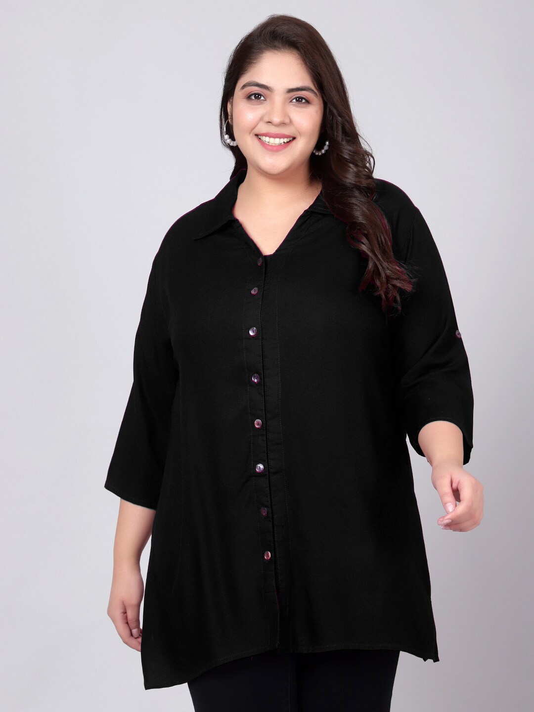 

Indietoga Plus Size Longline Casual Shirt, Black