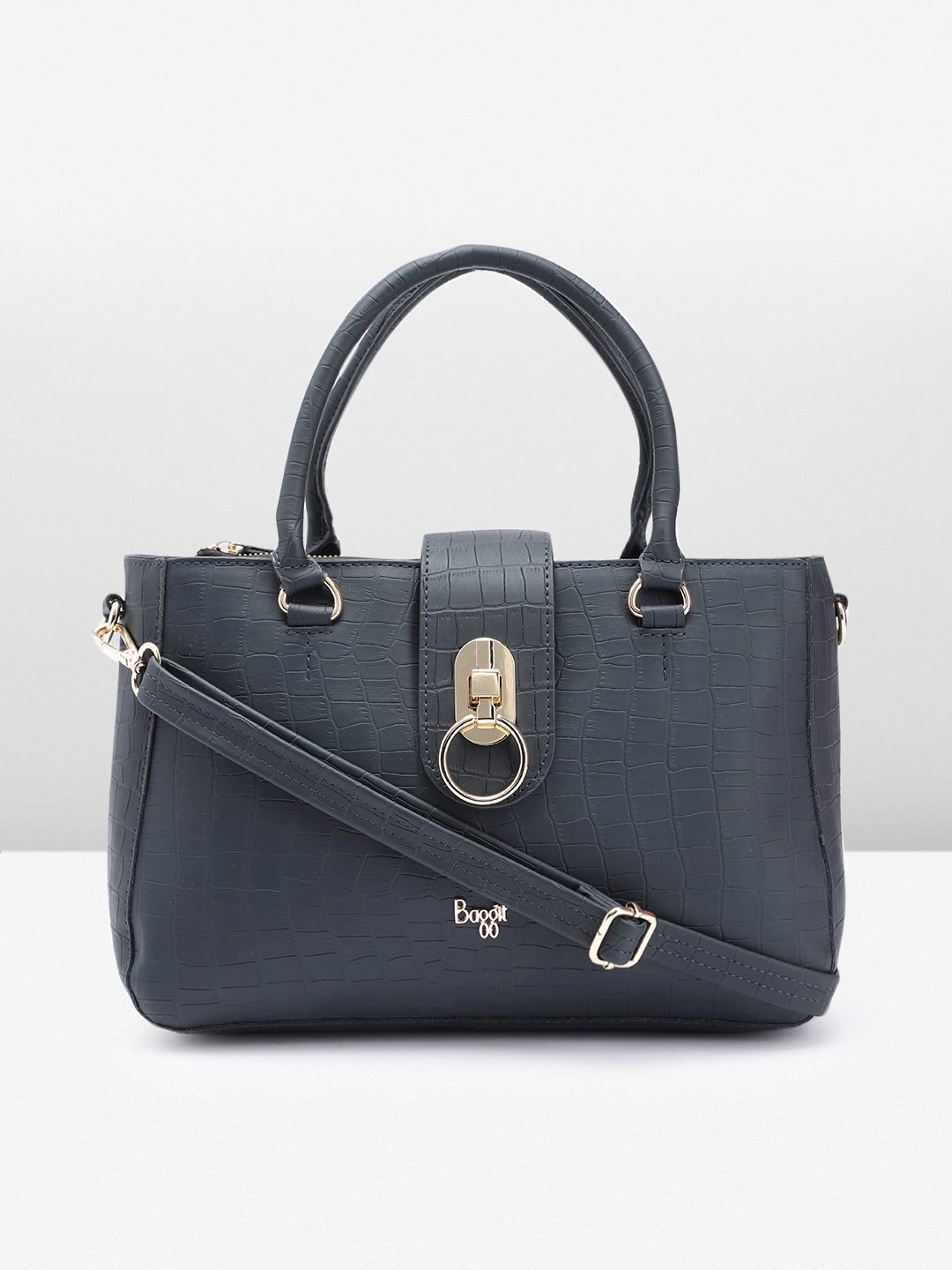 

Baggit Animal Textured PU Structured Handheld Bag, Navy blue