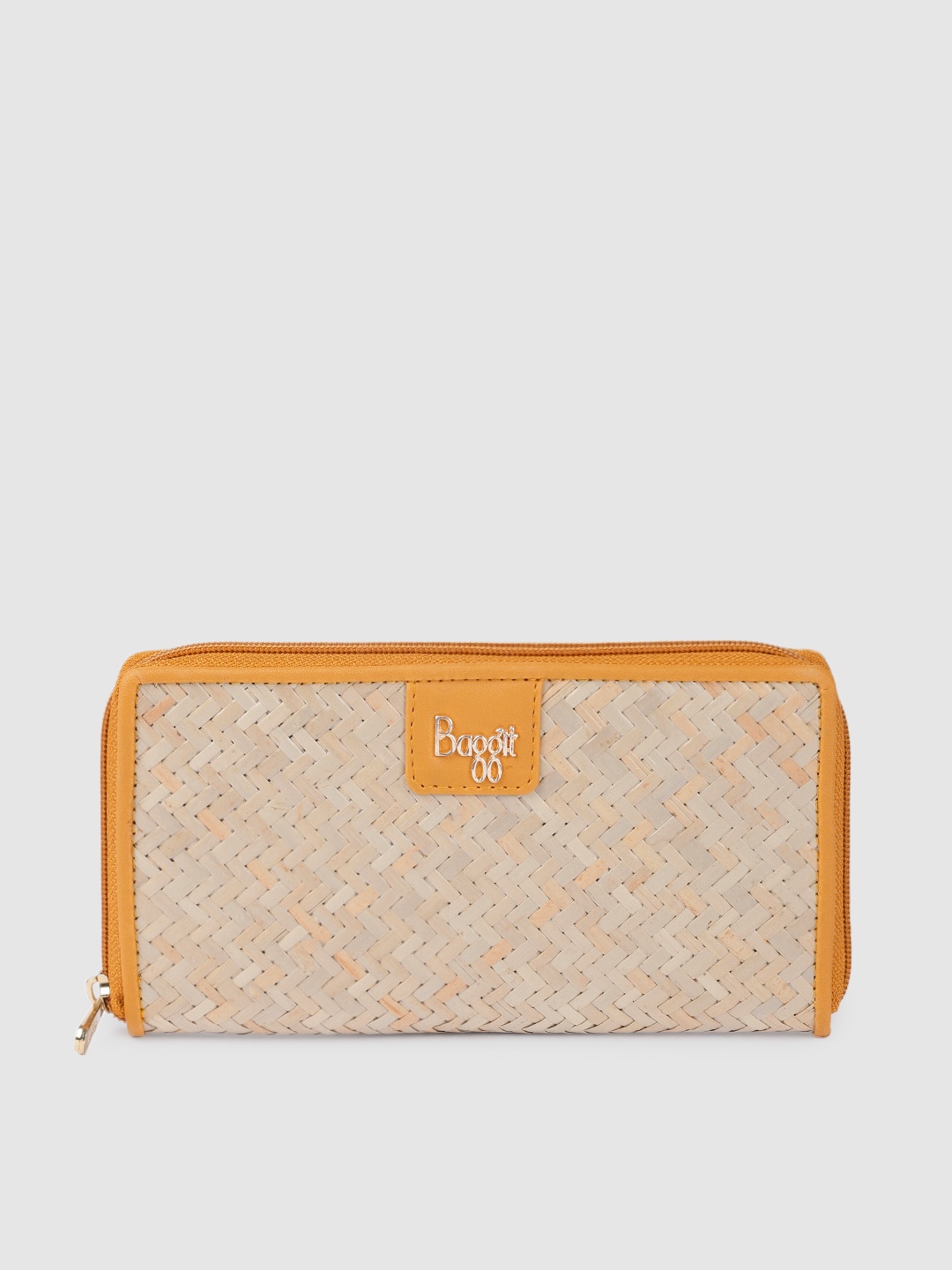 

Baggit Women Woven Design PU Zip Around Wallet, Beige
