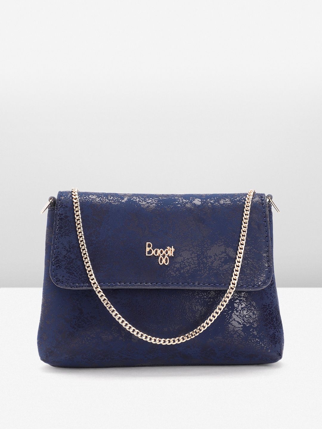 

Baggit Textured Foldover Clutch with Detachable Strap, Blue