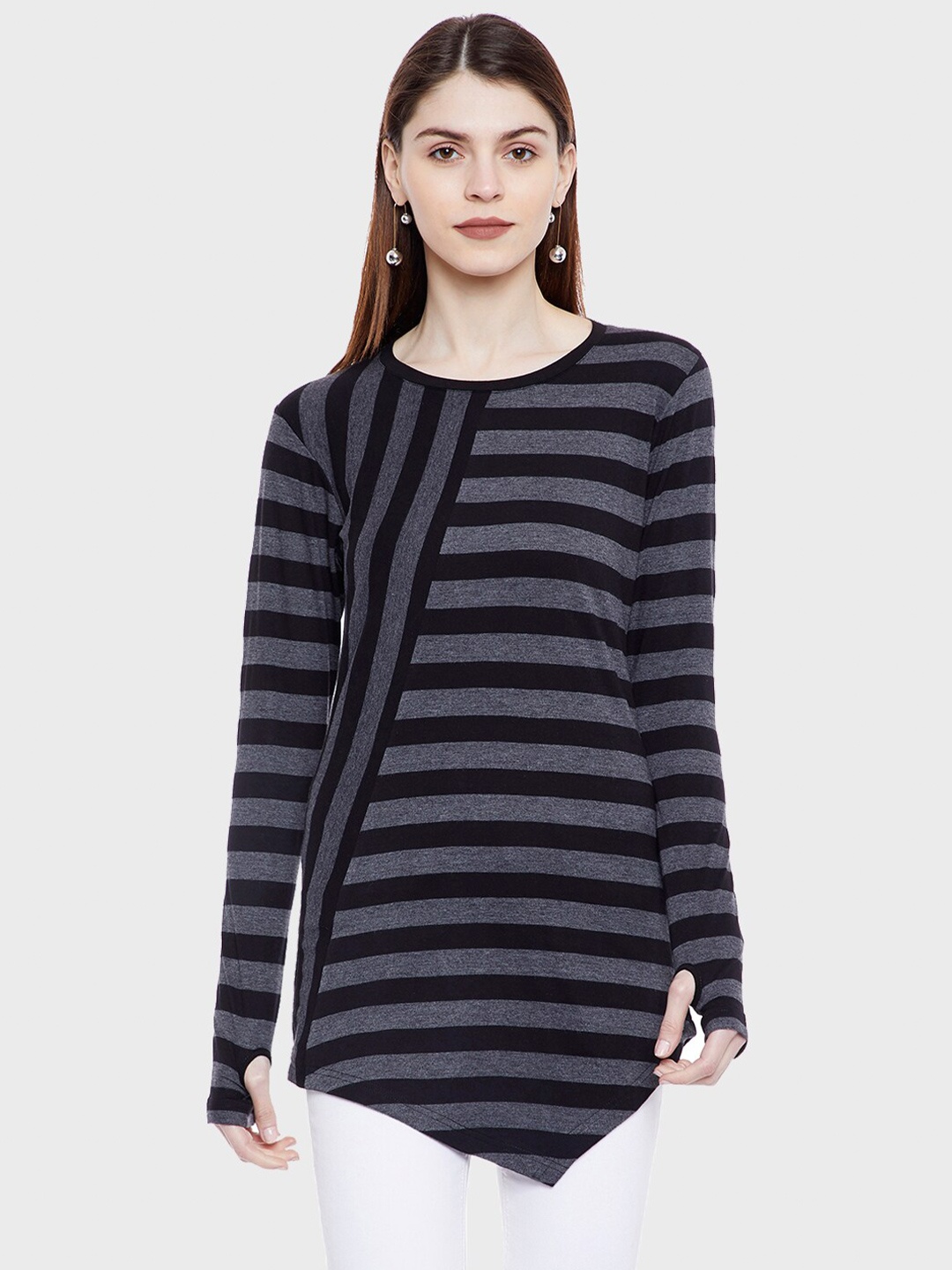 

Hypernation Women Striped Pure Cotton T-shirt, Black