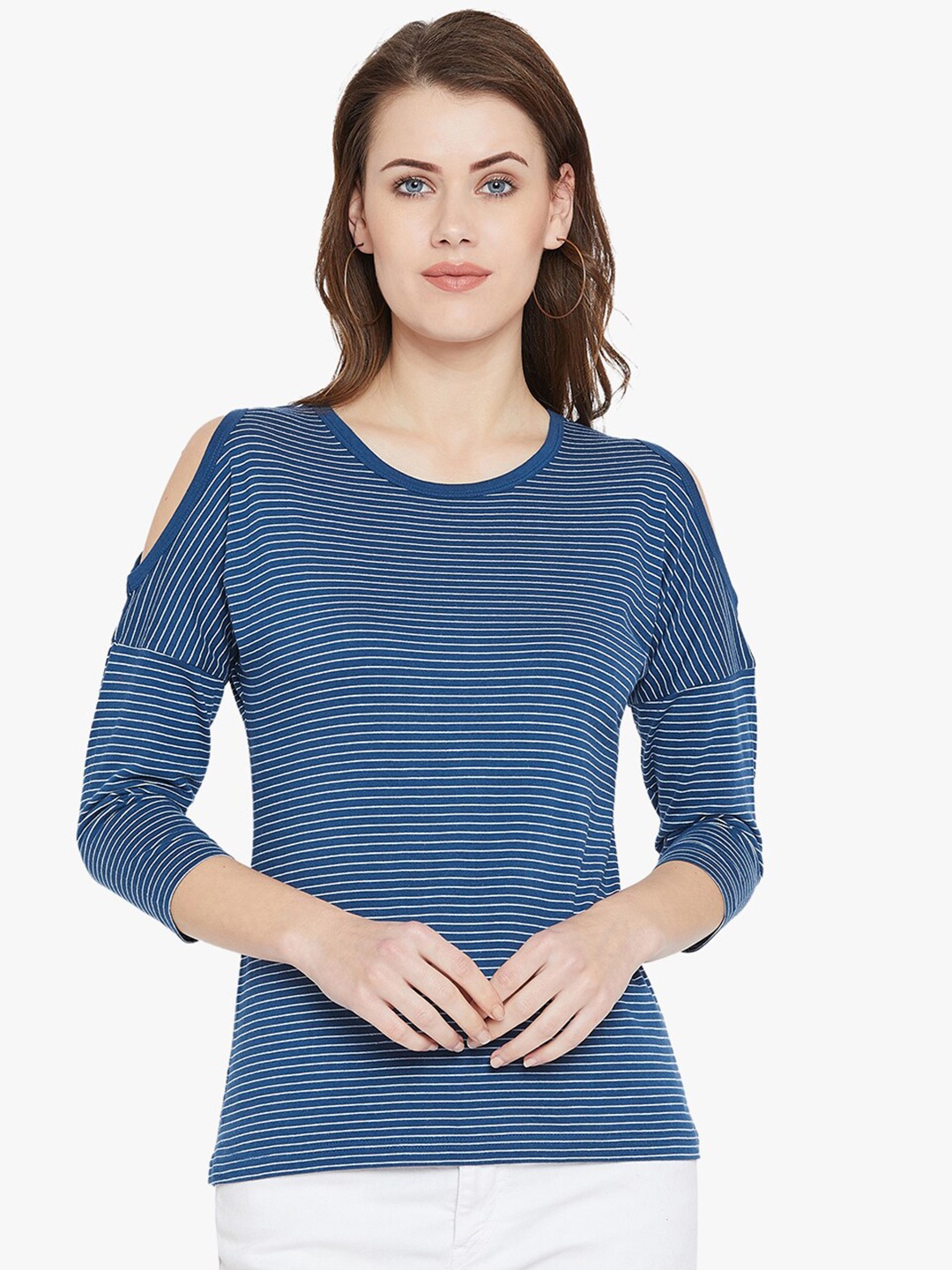 

Hypernation Horizontal Striped Pure Cotton Top, Blue