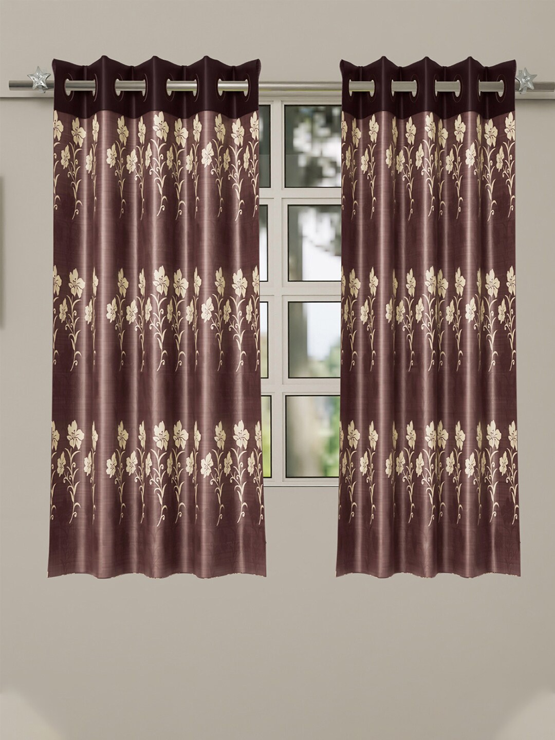 

Kuber Industries Coffee Brown & Cream Set of 2 Floral Window