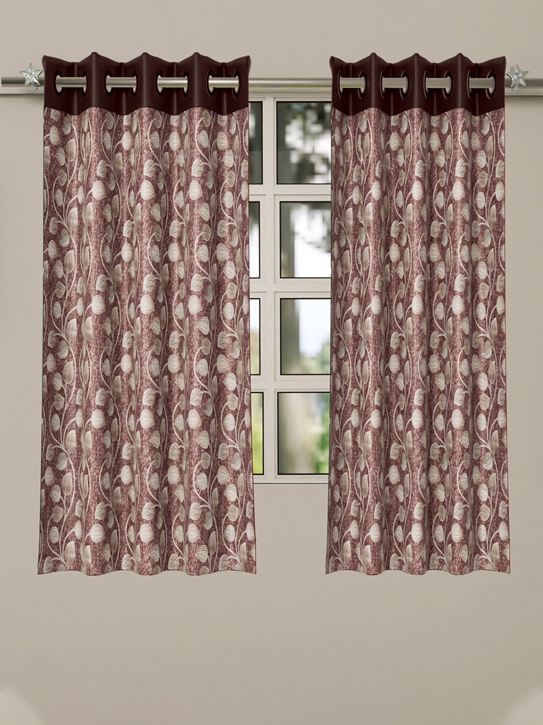 

Kuber Industries Brown & Grey Set of 2 Floral Window Blinds