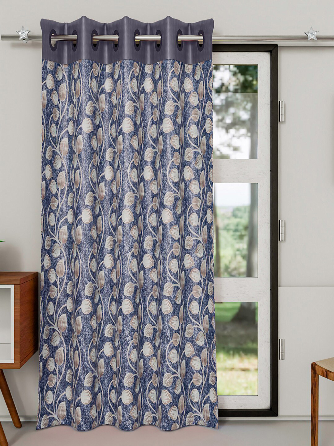 

Kuber Industries Blue & Cream-Coloured Floral Door Curtain