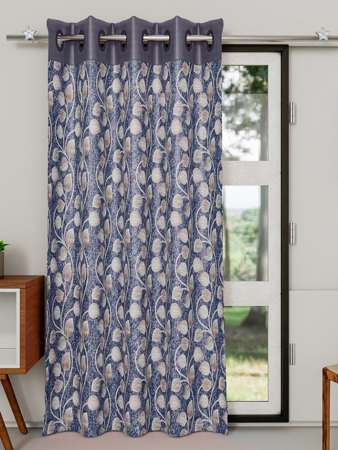 

Kuber Industries Blue & Cream Floral Long Door Curtain