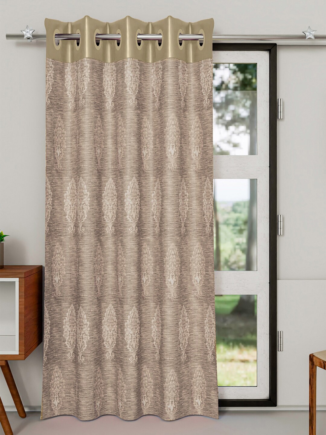 Kuber Industries Beige & Cream Floral Long Door Curtain