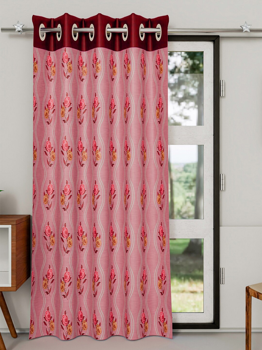 

Kuber Industries Pink & White Floral Door Curtain