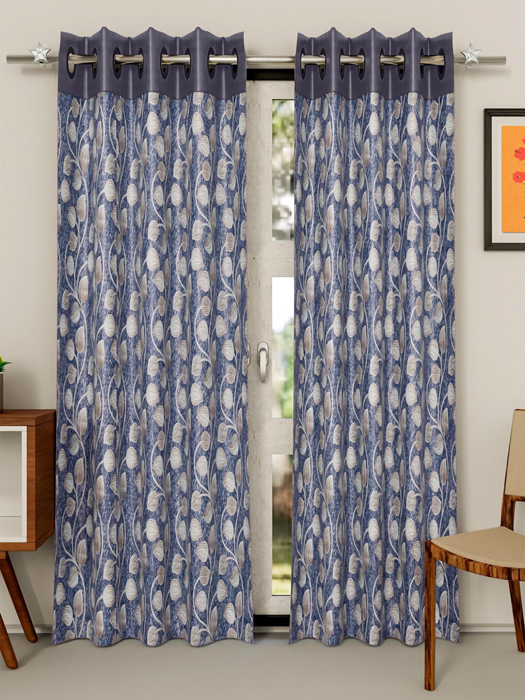 

Kuber Industries Blue & Cream Set of 2 Floral Long Door Curtain