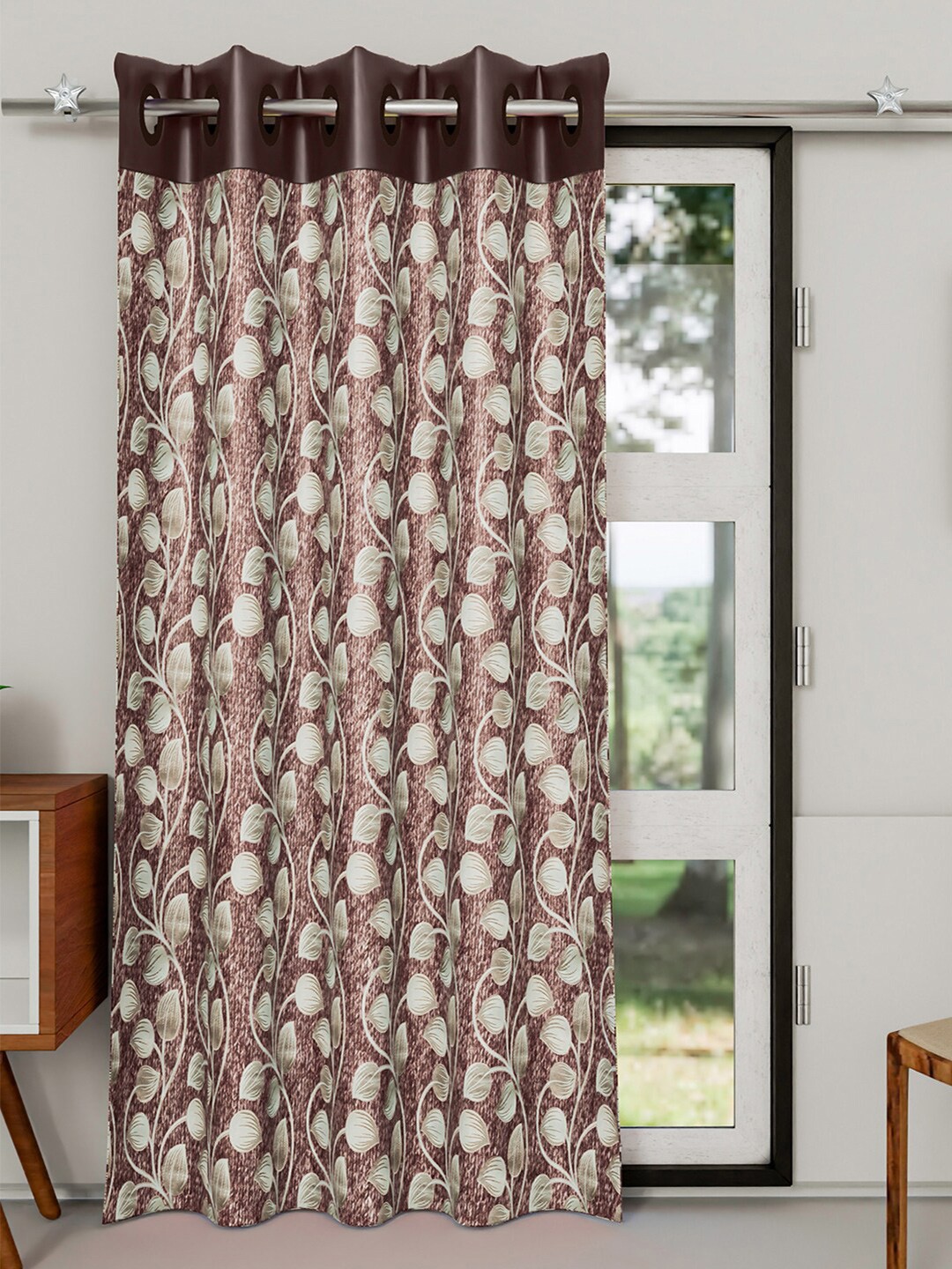 

Kuber Industries Coffee Brown & White Silk Floral Long Door