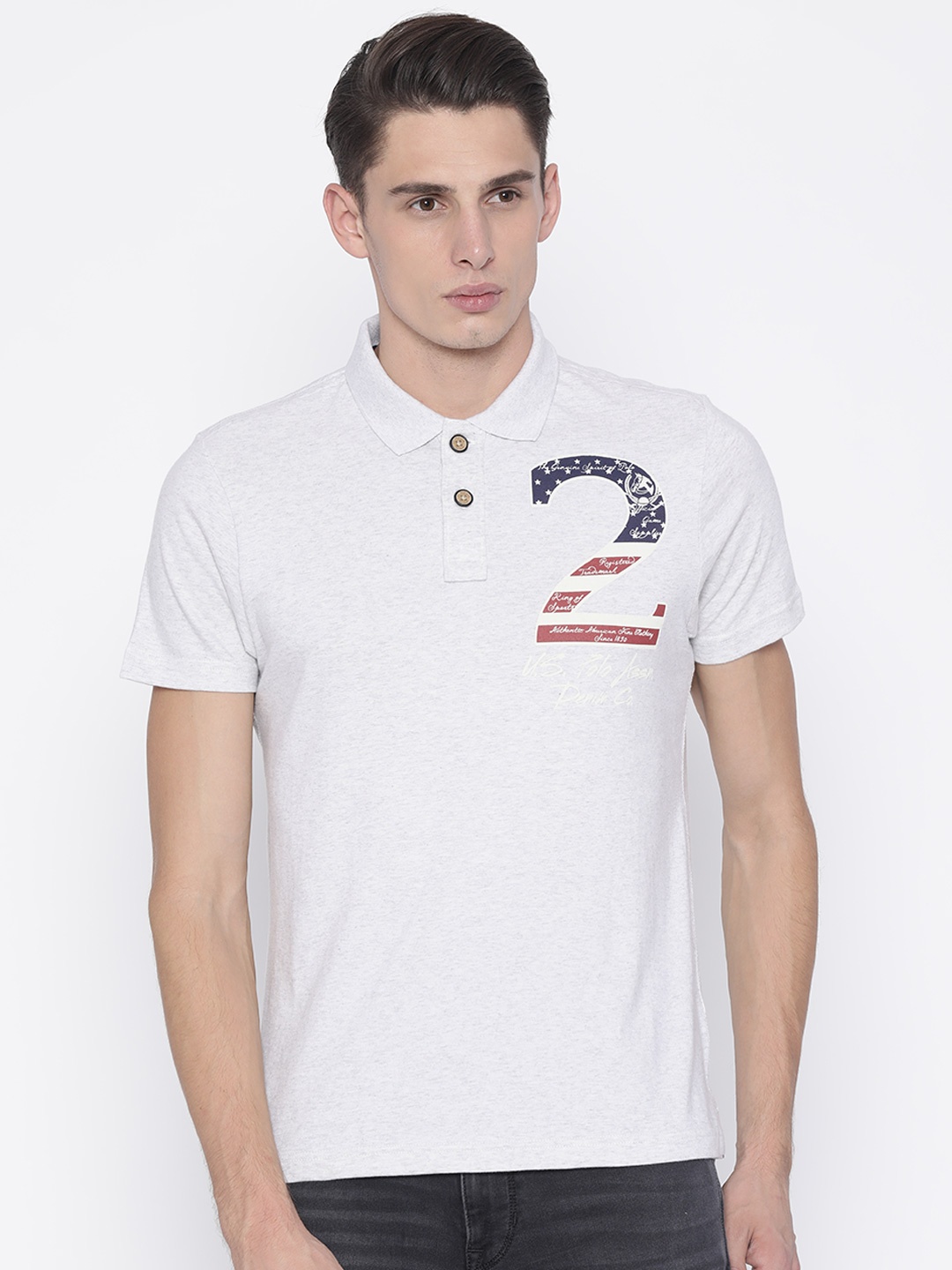 

U.S. Polo Assn. Denim Co. Men Grey Melange Printed Polo T-shirt