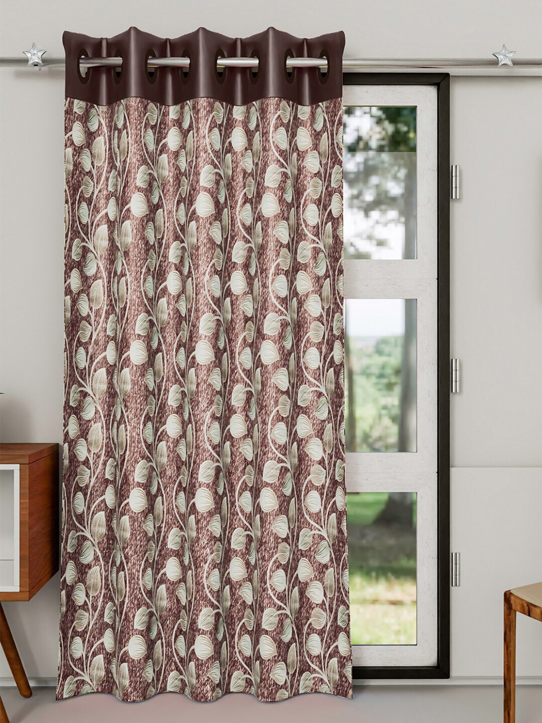 

Kuber Industries Brown & Green Floral Door Curtain