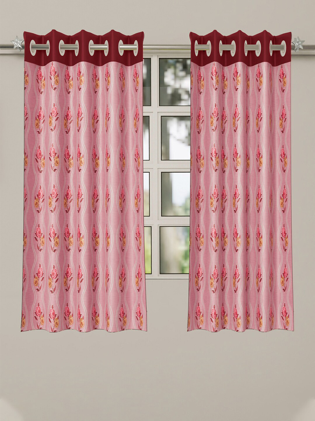 

Kuber Industries Pink & Red Set of 2 Floral Window Curtain