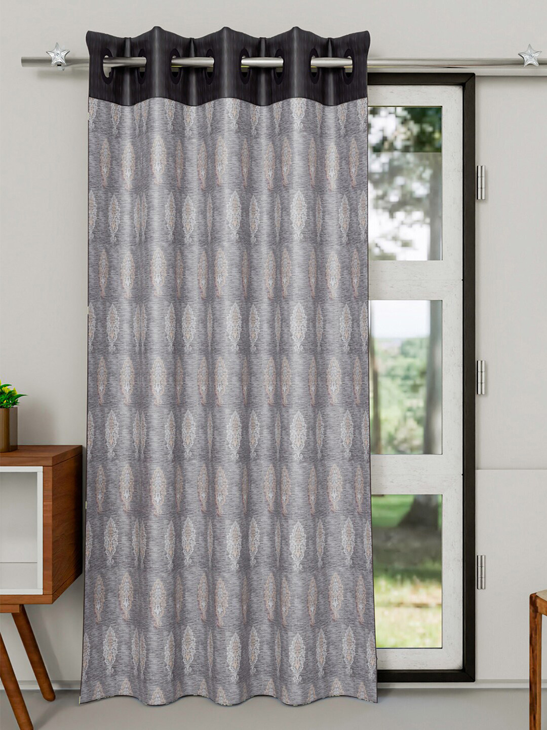 

Kuber Industries Grey & White Ethnic Motifs Silk Long Door Curtain