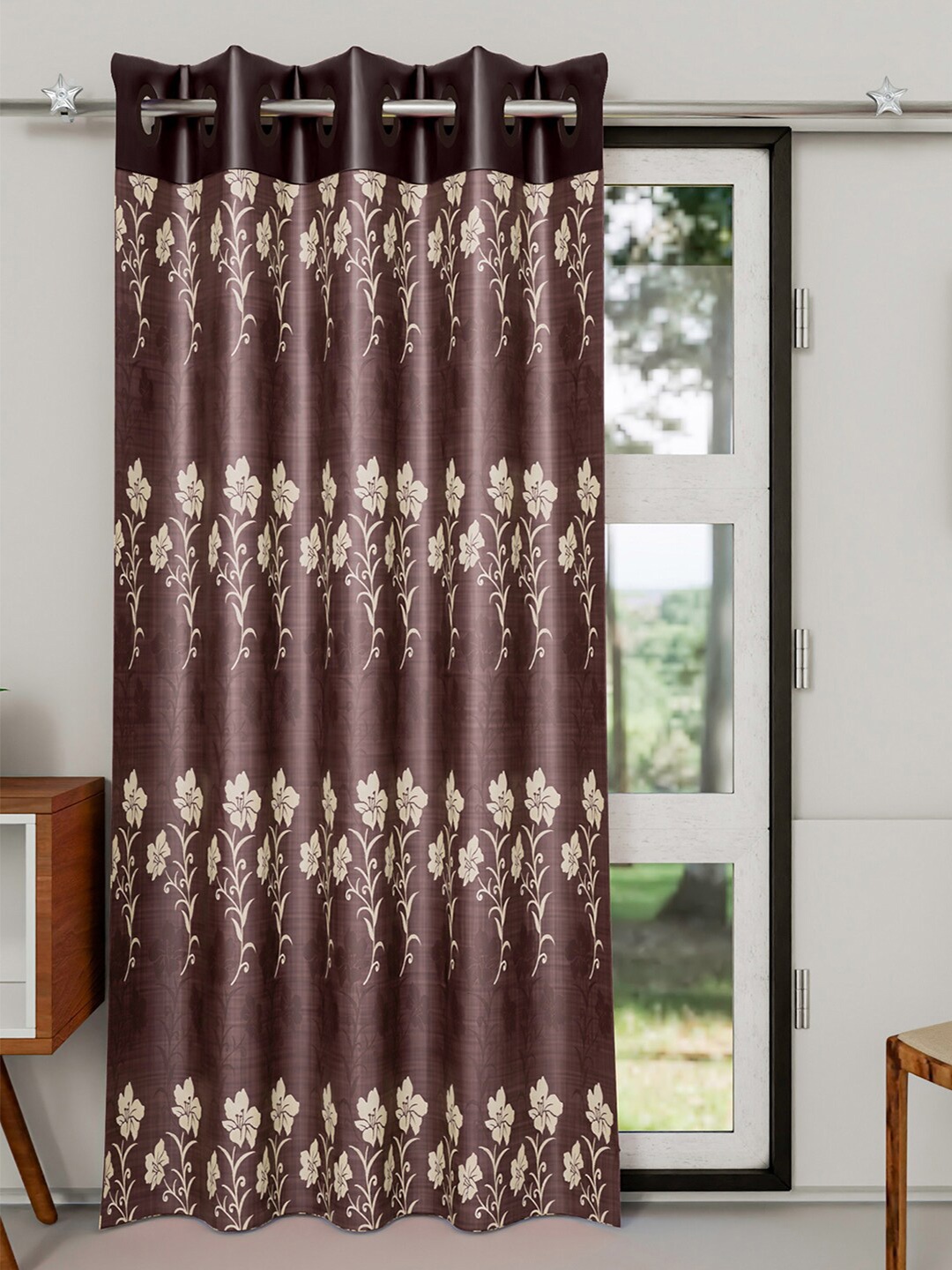 

Kuber Industries Coffee Brown & Cream-Coloured Floral Door Curtain