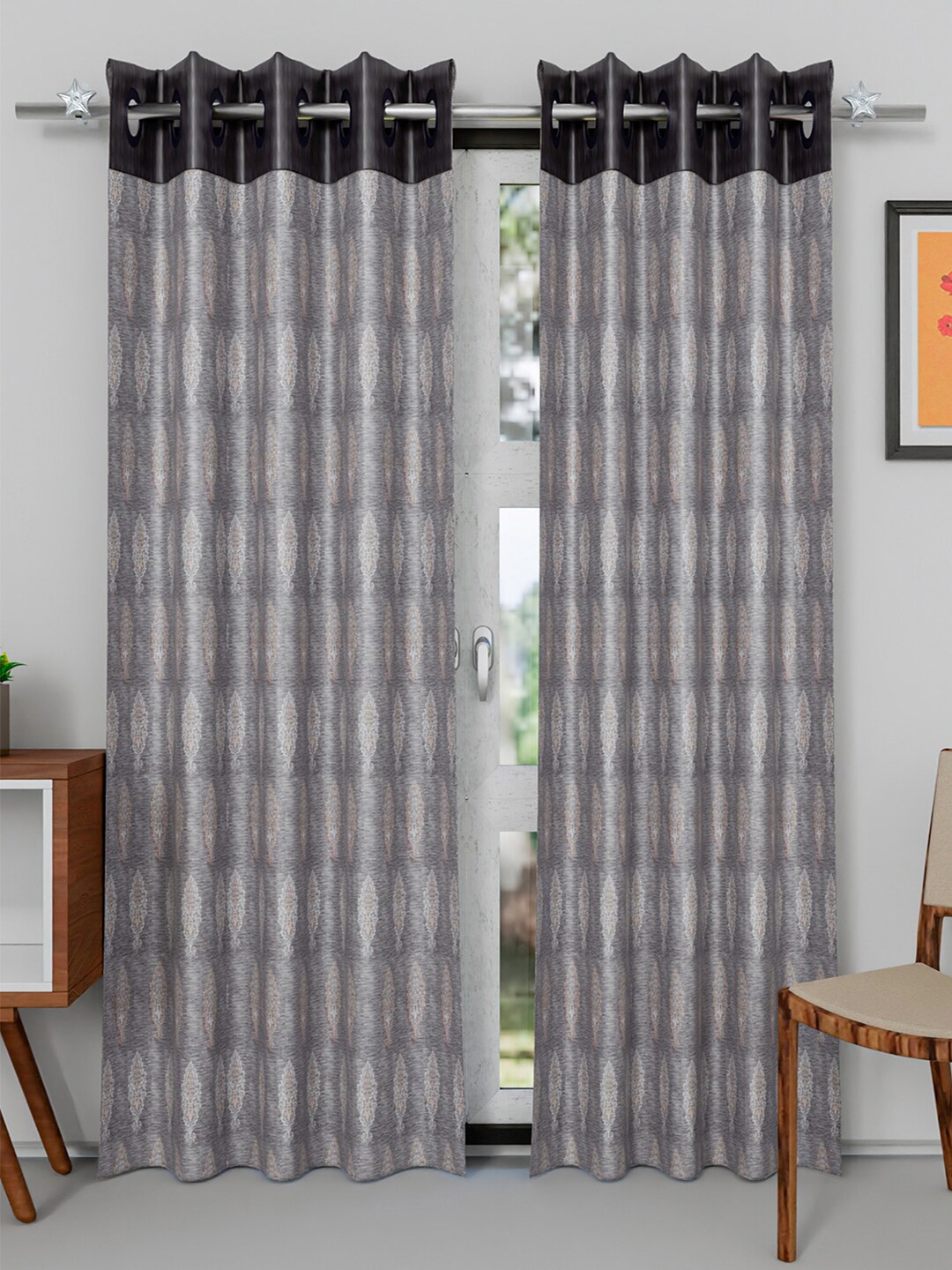 

Kuber Industries Grey & White Set of 2 Ethnic Motifs Door Curtain