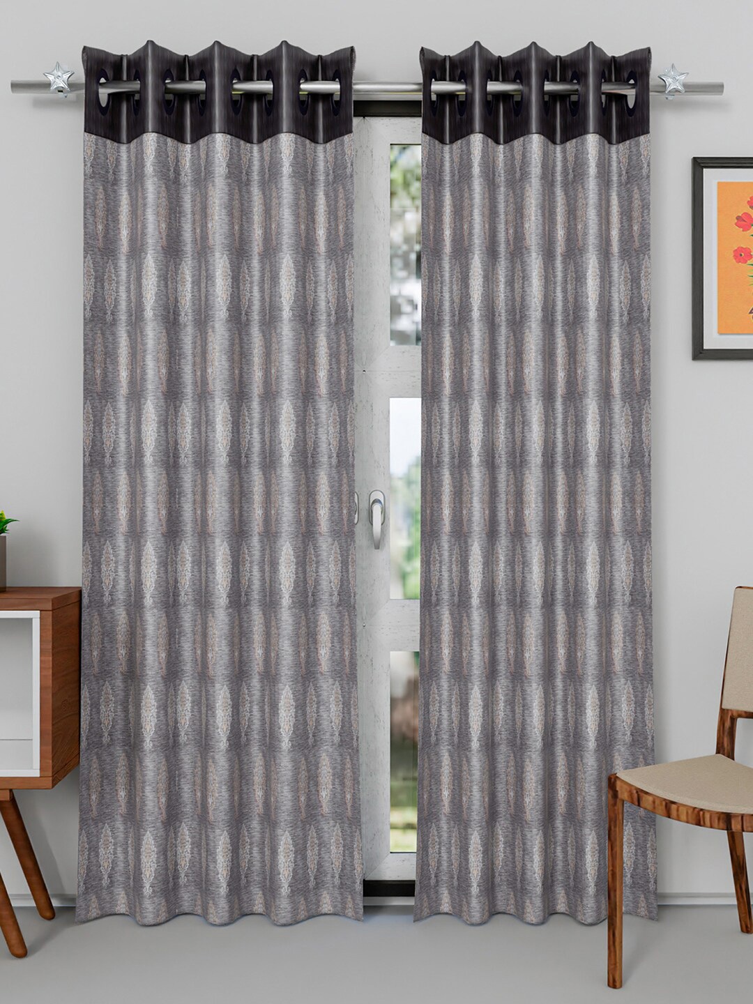 

Kuber Industries Grey & White Set of 2 Ethnic Motifs Long Door Curtain