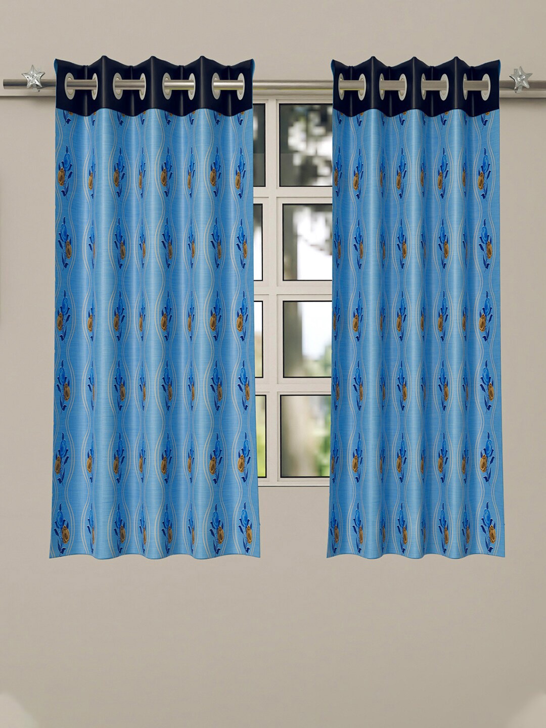 

Kuber Industries Blue & Yellow Set of 2 Floral Window