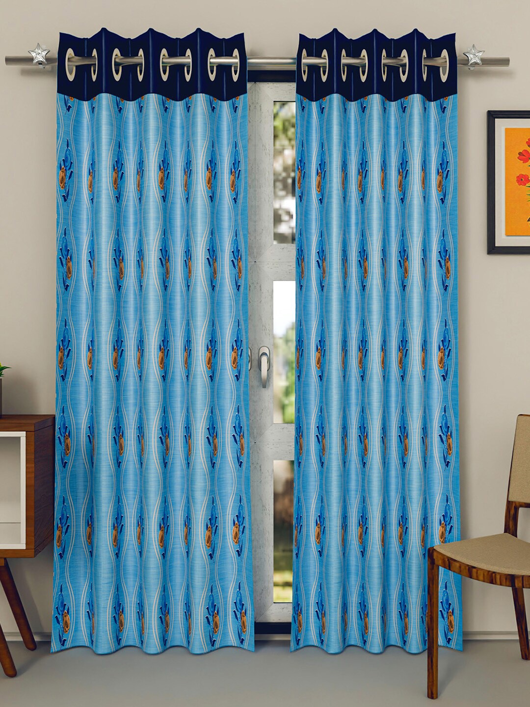 

Kuber Industries Blue & Yellow Set of 2 Floral Window Curtain