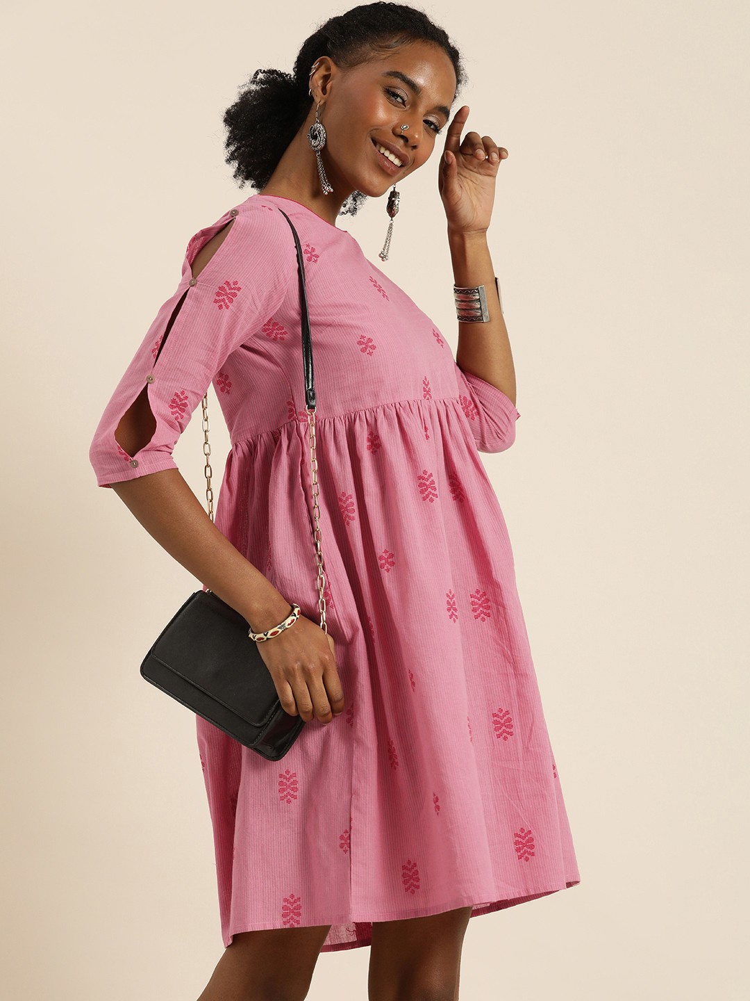 

Taavi Woven Legacy Pure Cotton Striped Empire Dress, Pink
