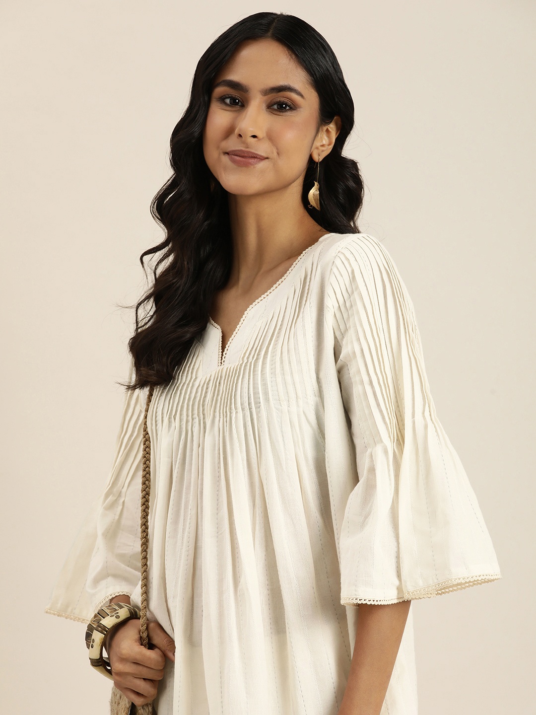 

Taavi Cora V-Neck Self-Design Tunic, Off white