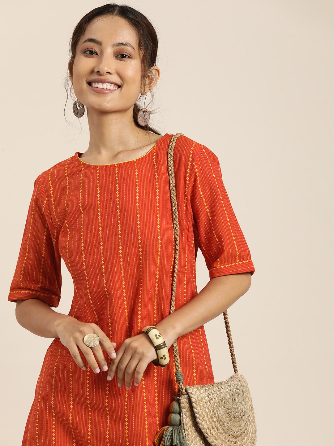 

Taavi Striped Pure Cotton Woven Legacy Kurta, Orange