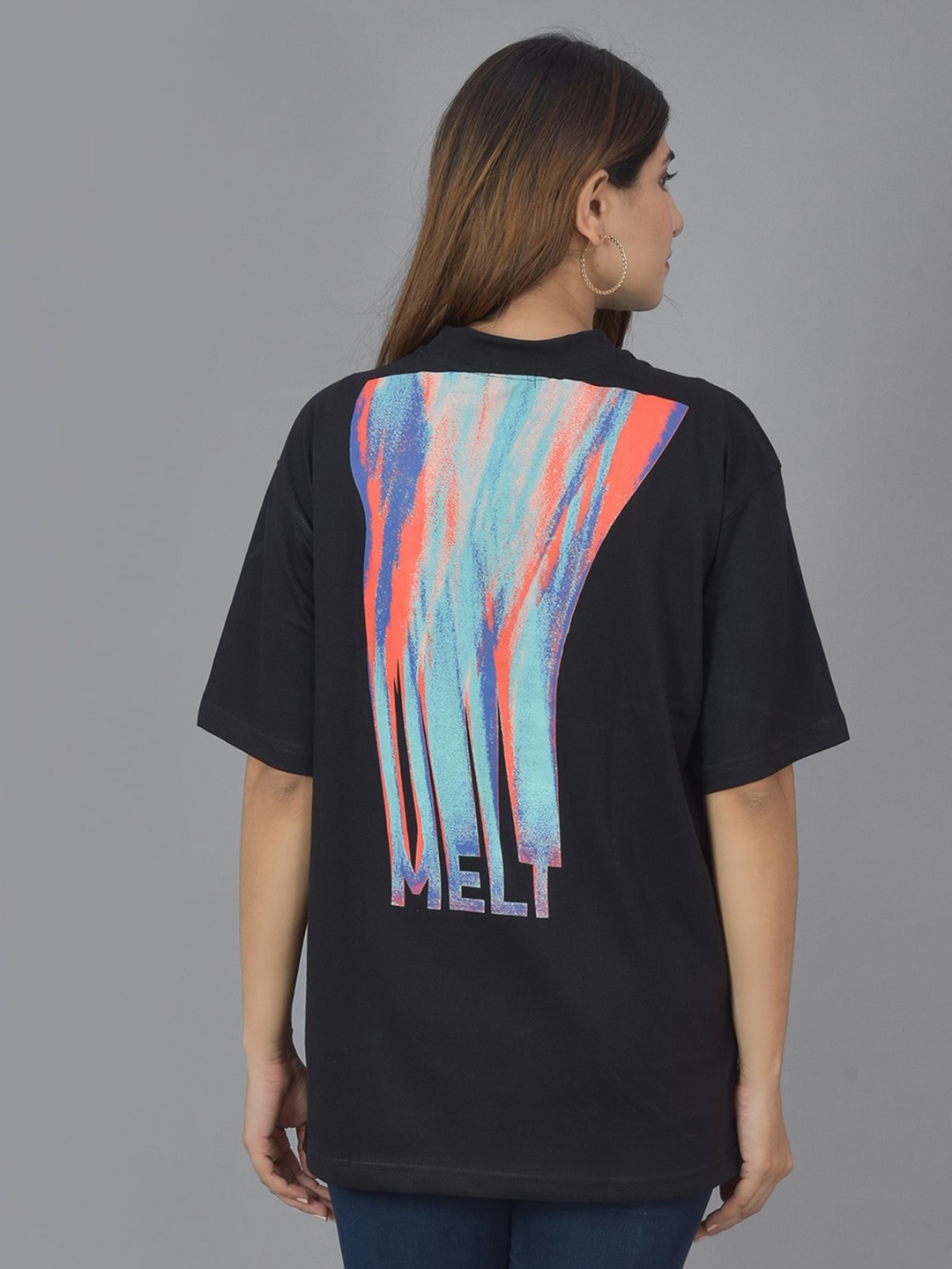 

SHOOLIN Women Printed Oversize Cotton T-shirt, Black