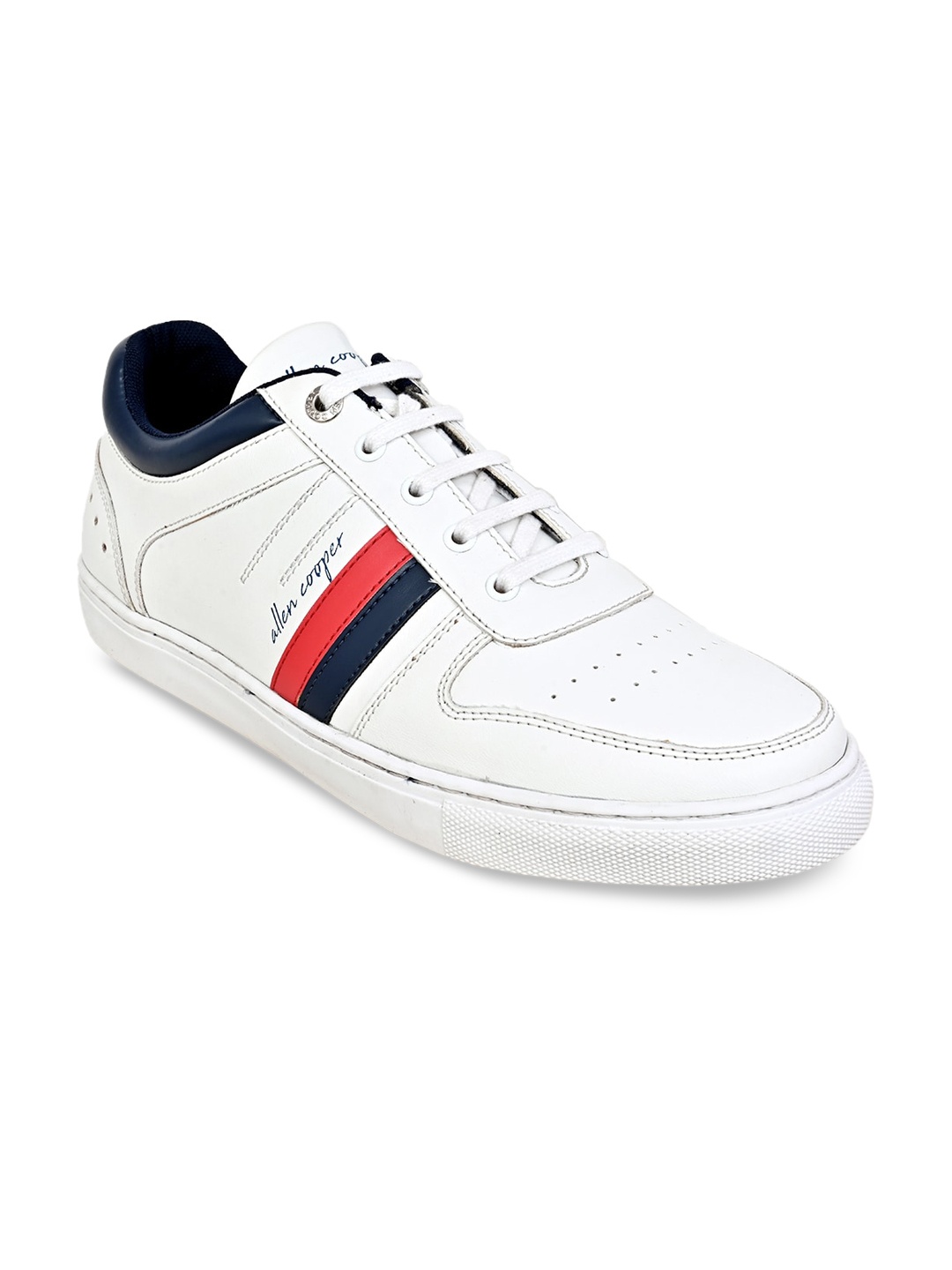 

Allen Cooper Men Striped PU Sneakers, White