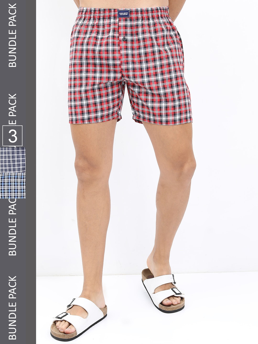 

HIGHLANDER Men Pack Of 3 Checked Boxers, Red