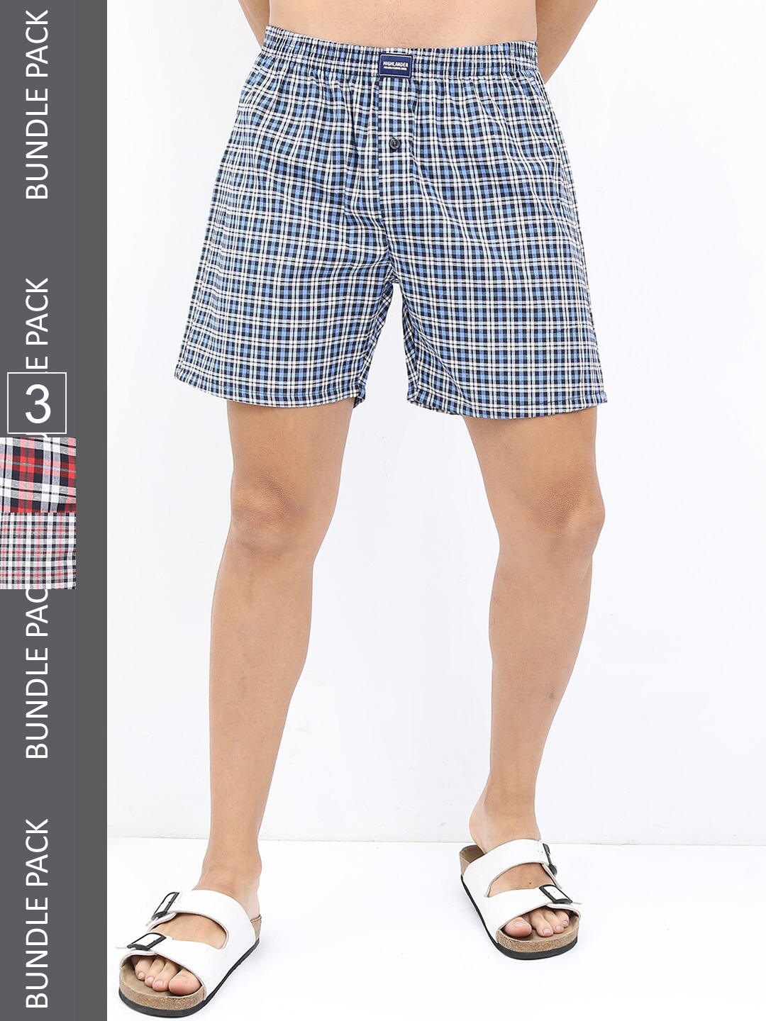 

HIGHLANDER Men Pack Of 3 Checked Boxers, Red
