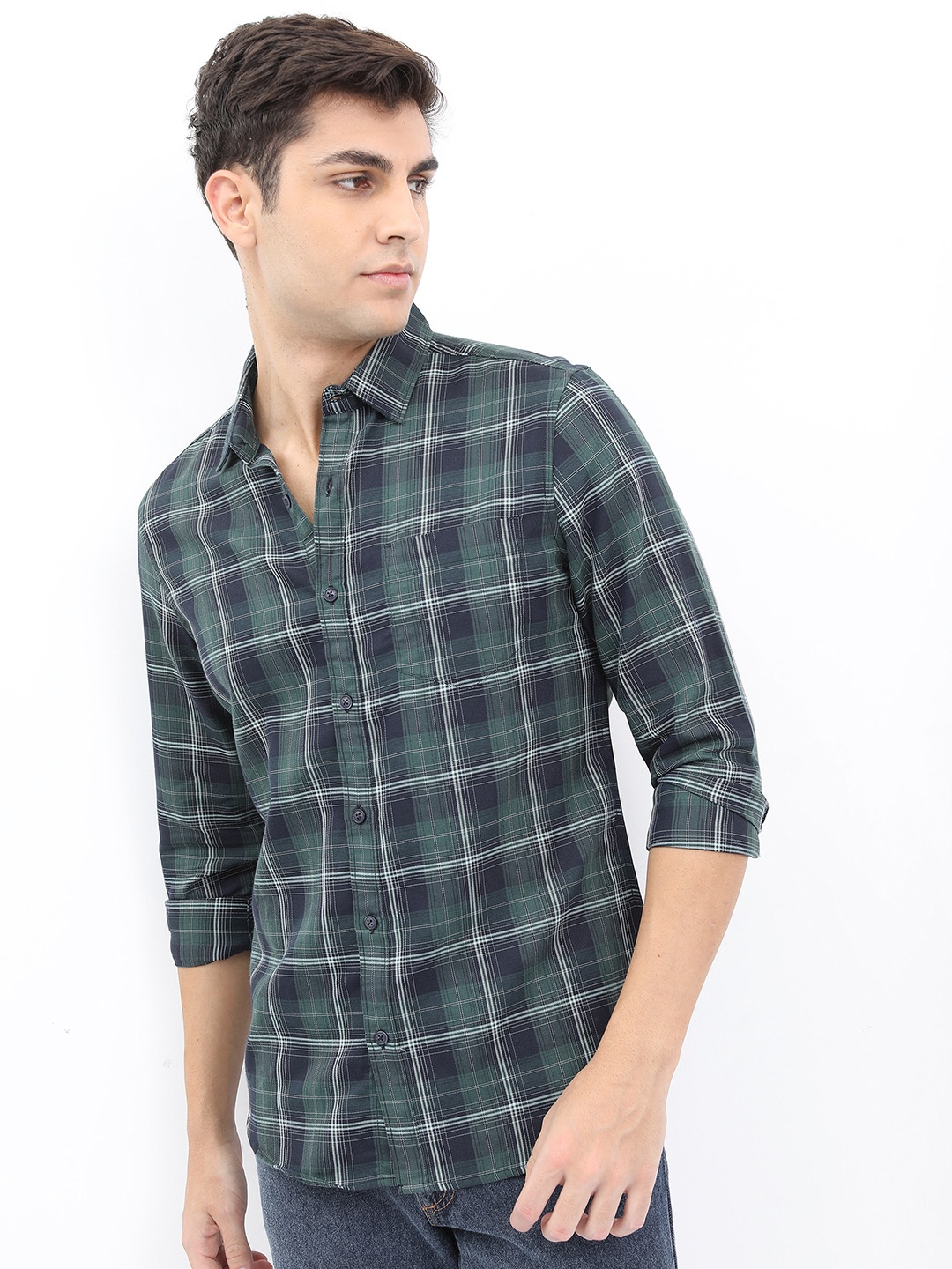 

HIGHLANDER Men Slim Fit Tartan Checked Casual Shirt, Green