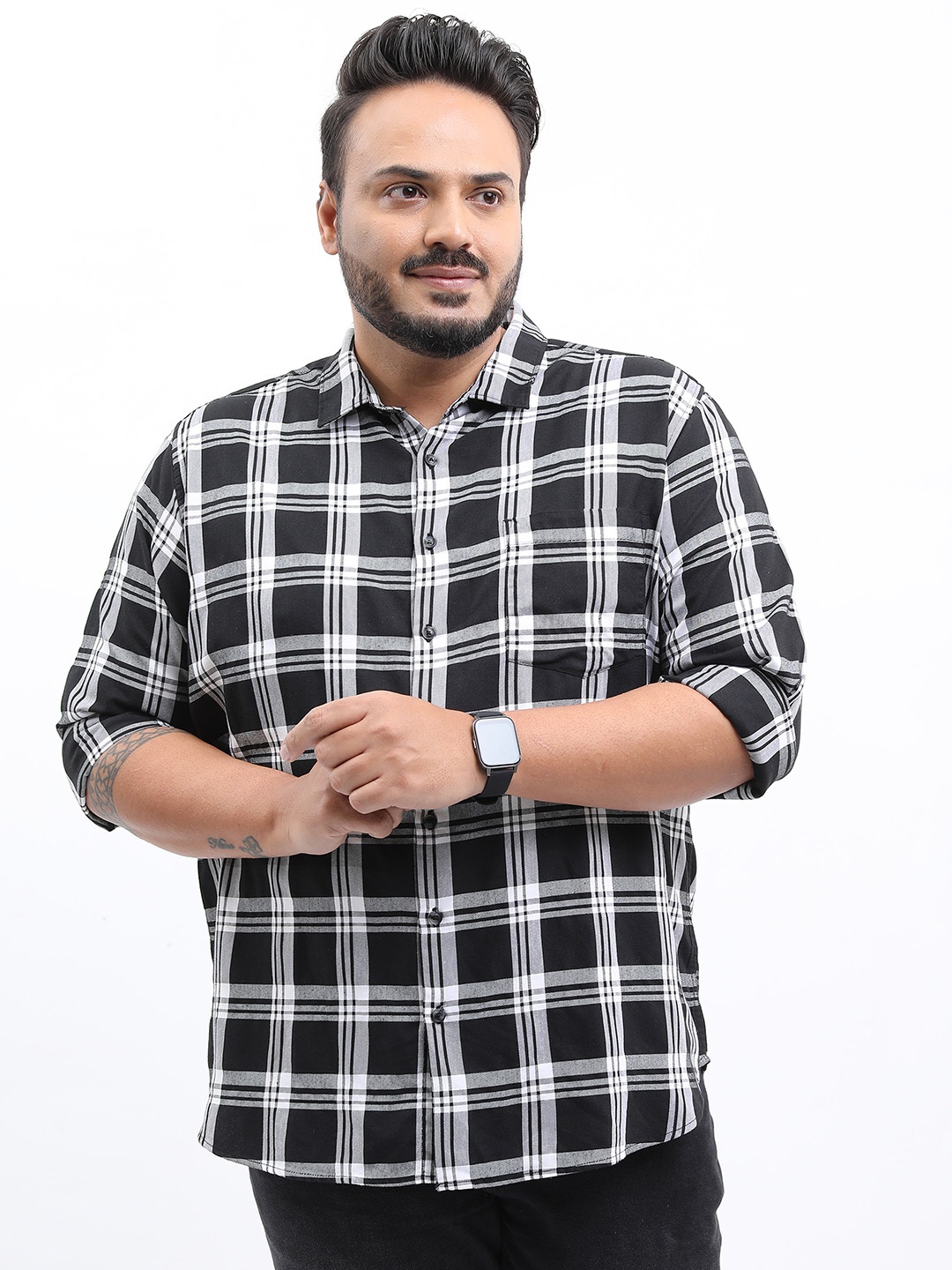 

HIGHLANDER Men Plus Size Tartan Checks Casual Shirt, Black