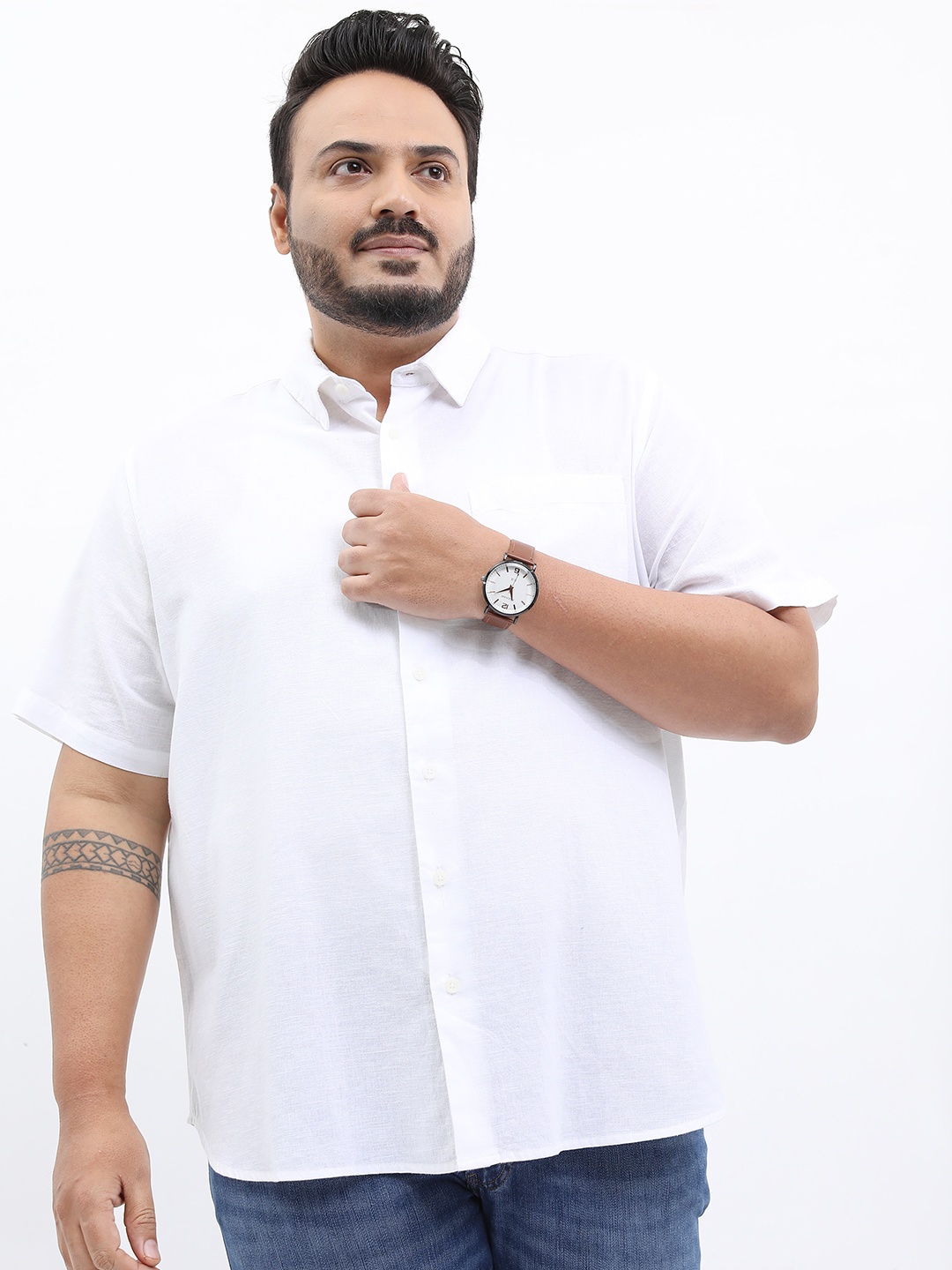 

HIGHLANDER Men Plus Size Solid Spread Collar Slim Fit Casual Shirt, White